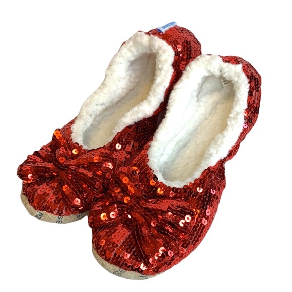 Snoozies Red Sequin Ballet Slippers - Picture 2 of 11
